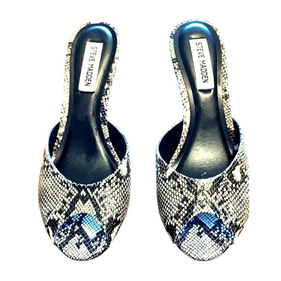 NEW STEVE MADDEN Rowe Animal Print Snakeskin Mules Heels Peep Toe Size 9 - Picture 1 of 6
